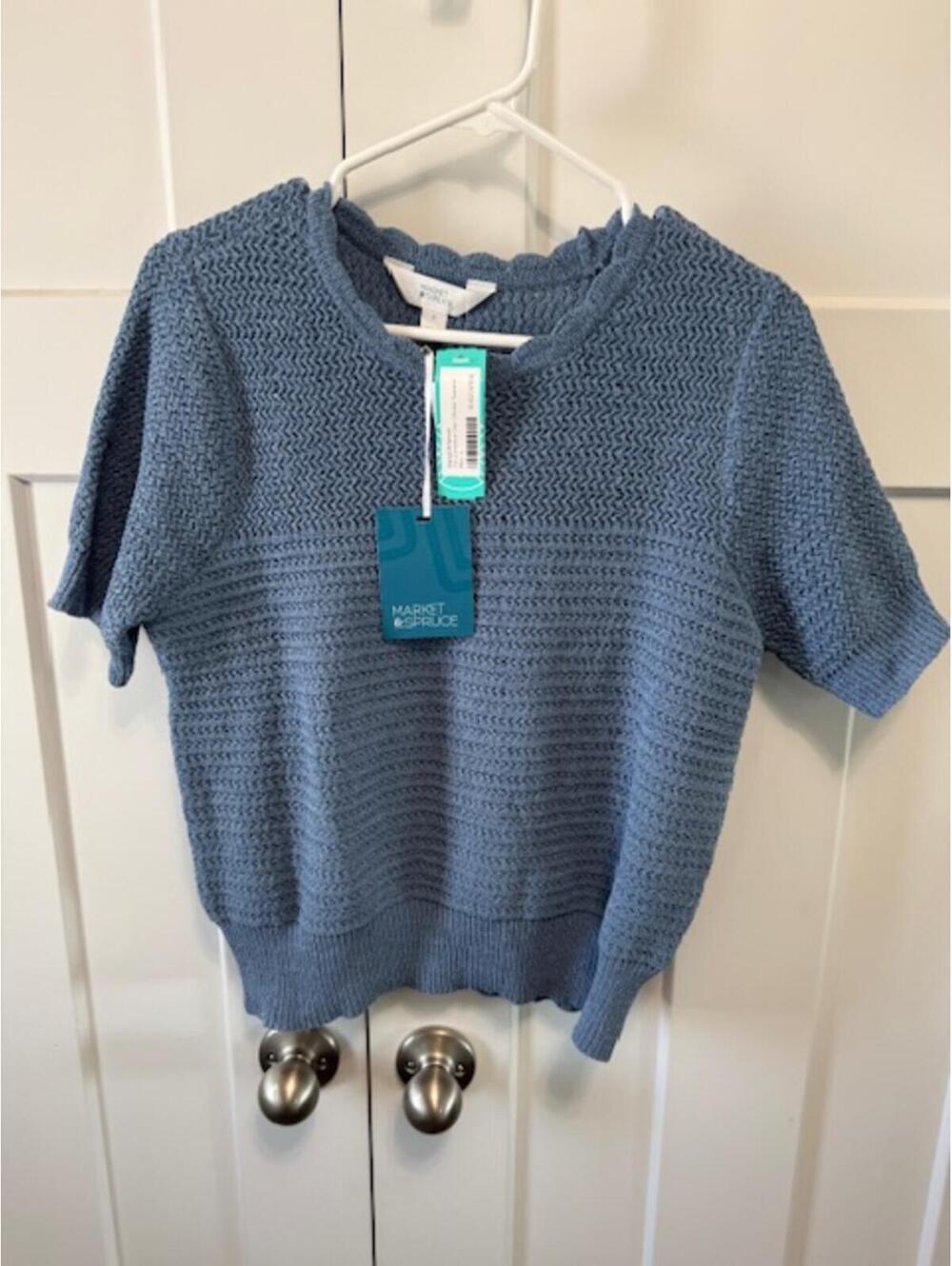 NWT Market & Spruce Zoe Crewneck short sleeve sweater size Large in blue